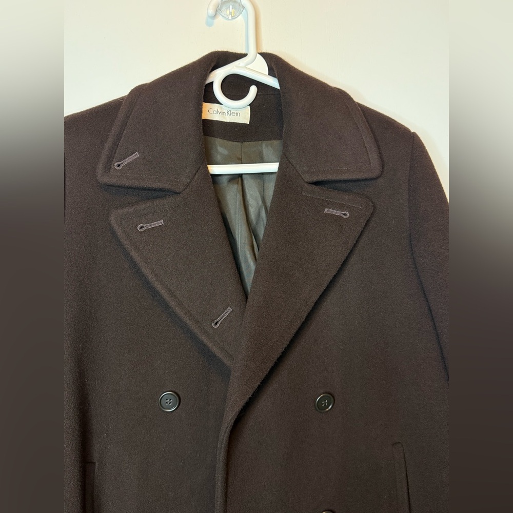 Calvin Klein Women's 100% Wool Double-Breasted Peacoat -Chocolate Brown - Picture 4 of 14